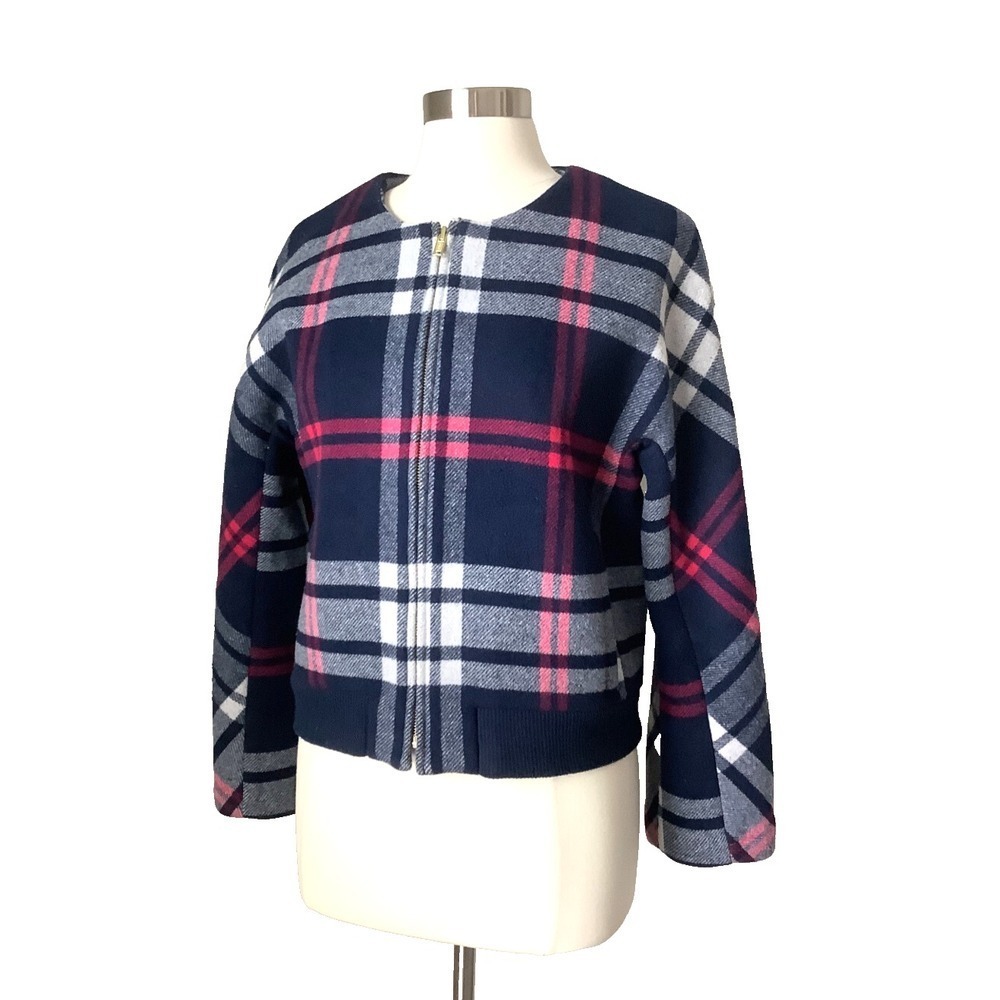 J.Crew Women Jacket Blue Plaid Wool Bomber Jacket Size Medium MSRP $148 - Picture 15 of 15